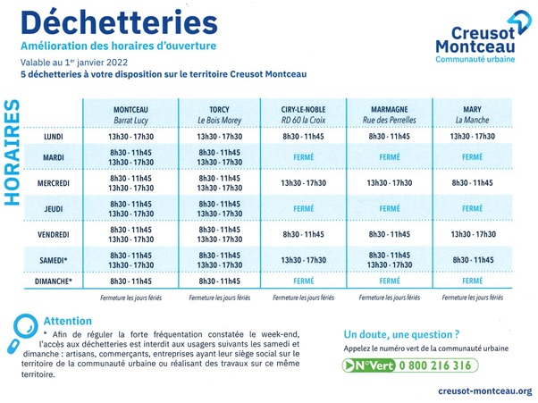 horaires déchetteries